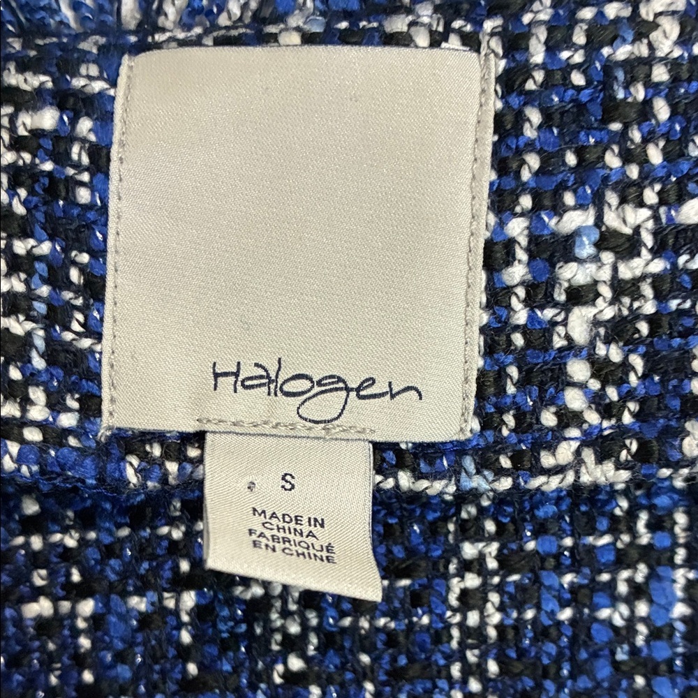 Halogen Blue White Tweed Jacket Chanel Style Blazer Size S - Picture 3 of 12